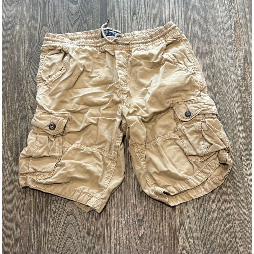 American Eagle Mens Cargo Shorts Drawstring Elastic Waist Cotton Khaki Size M